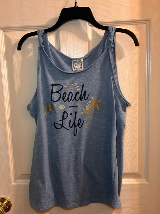 Trust self Tops - Rue21 Blue Tank with Gold Palm Accent